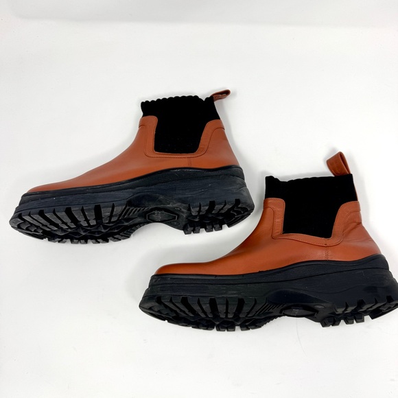 Staud Women's Brown Bow Sock-Ankle Lug Sole Chelsea Boots - Picture 6 of 12